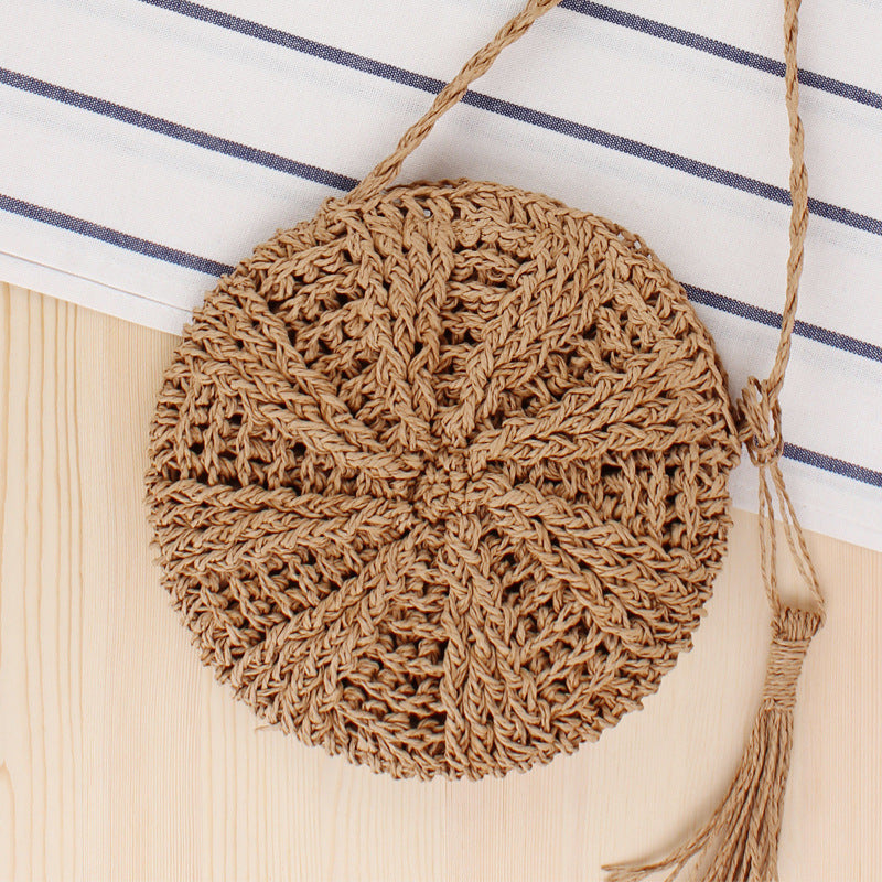 Simple round Tassel Women Crossbody Straw Bag Handmade Shoulder Woven Bag Summer Beach Bag Bella Mia